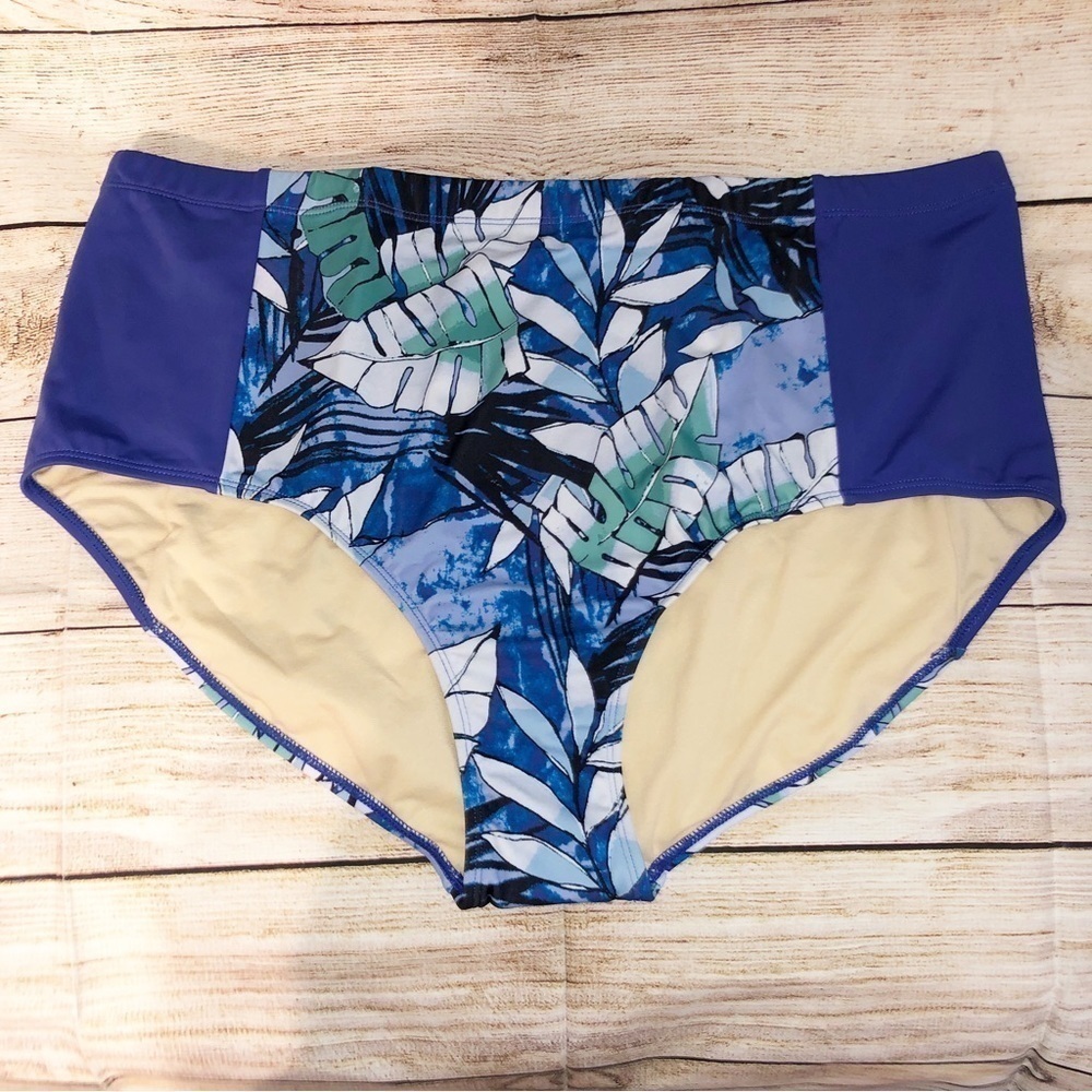 NWT Swimsuits for All Blue and Green Tropical High Waist Bikini Bottom Size 24